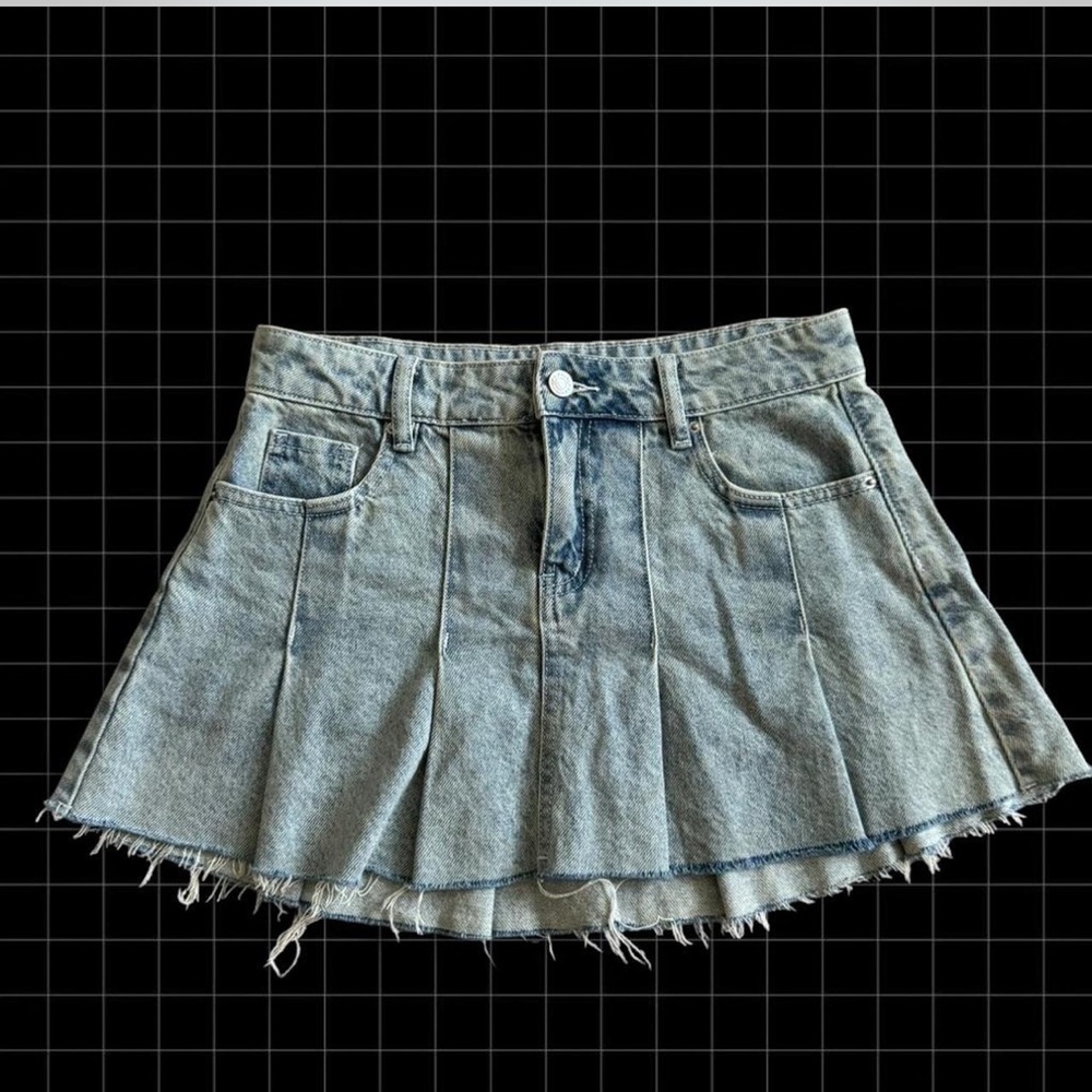 PacSun Light Blue Denim Pleated Mini Skirt